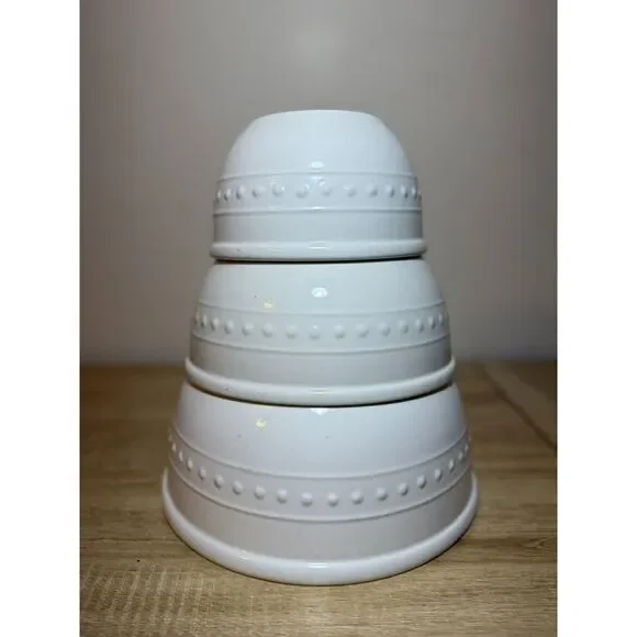 Totally Today White Embossed Nesting Bowls Minimalist French Country Cottagecore - Picture 3 of 11